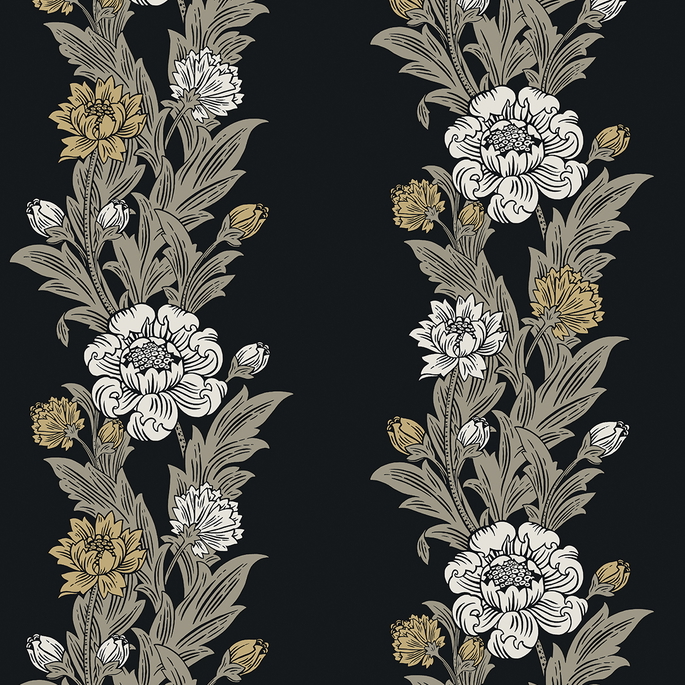 Seabrook Designs Blooming Stripe Ebony &amp; Goldenrod Wallpaper image 1 of 3