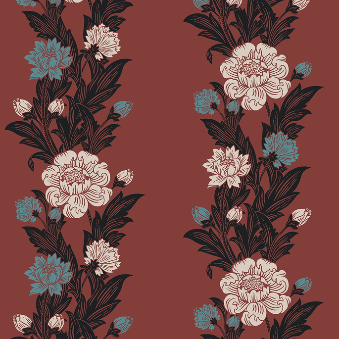 Seabrook Designs Blooming Stripe Pale Carmine &amp; Aqua Wallpaper image 1 of 3