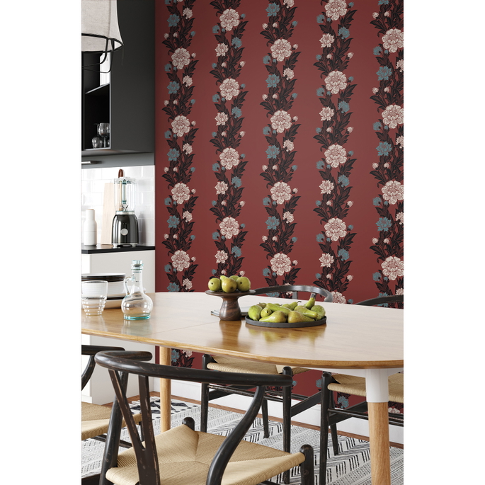 Seabrook Designs Blooming Stripe Pale Carmine &amp; Aqua Wallpaper image 2 of 3