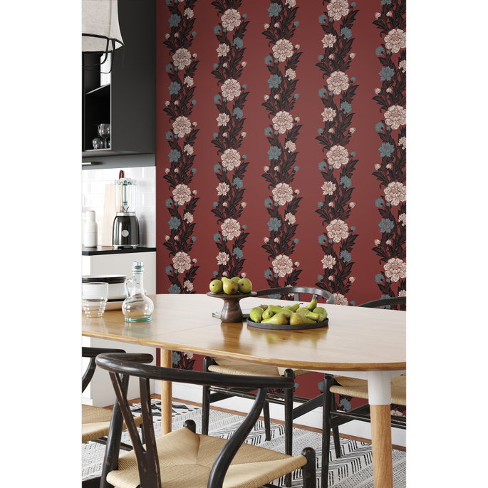 Seabrook Designs Blooming Stripe Pale Carmine &amp; Aqua Wallpaper image 2 of 3