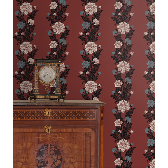 Seabrook Designs Blooming Stripe Pale Carmine &amp; Aqua Wallpaper image 3 of 3