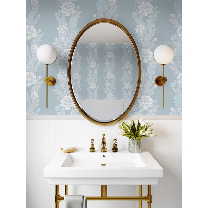 Seabrook Designs Blooming Stripe Baby Blue Wallpaper image 2 of 3