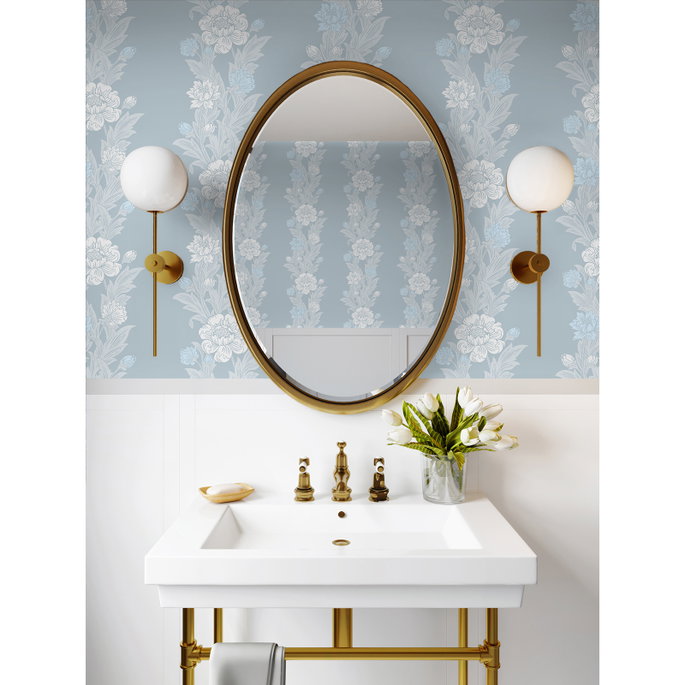 Seabrook Designs Blooming Stripe Baby Blue Wallpaper image 2 of 3