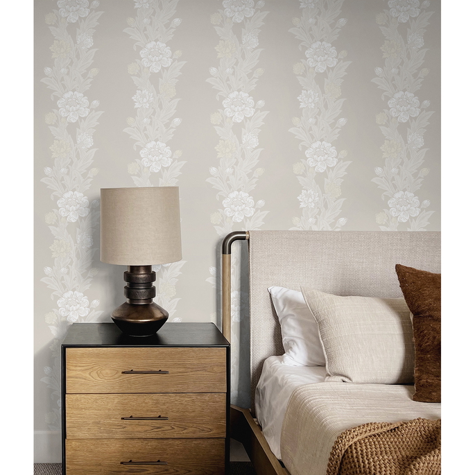 Seabrook Designs Blooming Stripe Swiss Coffee Wallpaper image 2 of 3