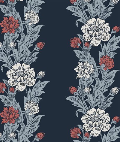 Seabrook Designs Blooming Stripe Deep Navy & Berry Wallpaper