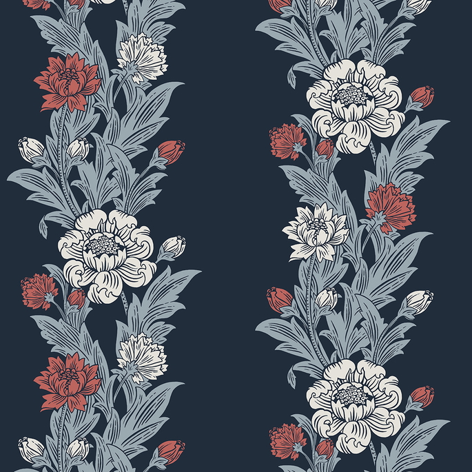 Seabrook Designs Blooming Stripe Deep Navy &amp; Berry Wallpaper image 1 of 3