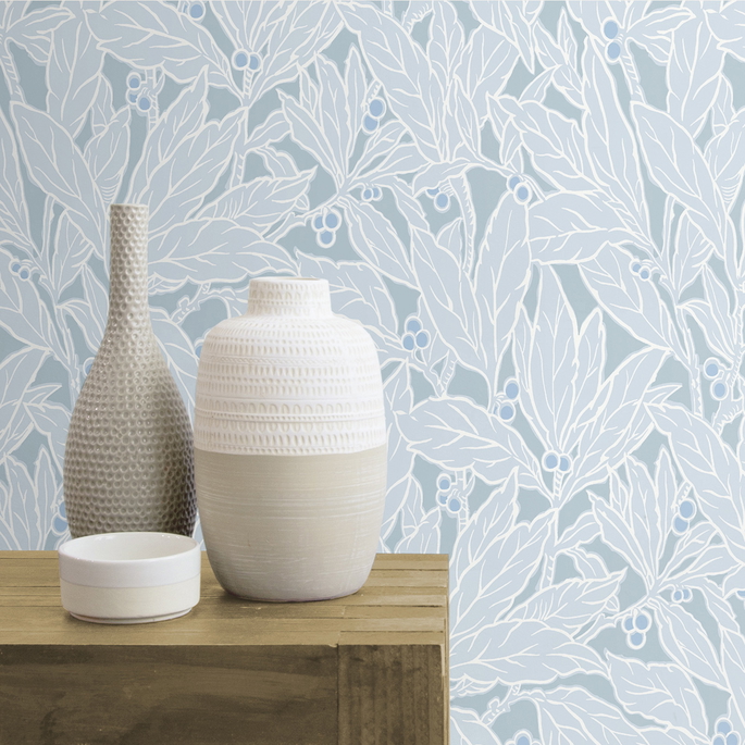 Seabrook Designs Leaf &amp; Berry Powder Blue Wallpaper image 3 of 3