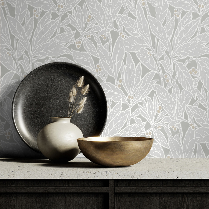 Seabrook Designs Leaf &amp; Berry Daydream Grey Wallpaper image 3 of 3