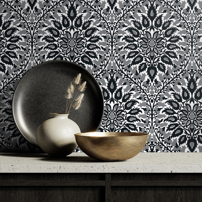 Seabrook Designs Luna Ogee Ebony &amp; Argos Grey Wallpaper image 3 of 3