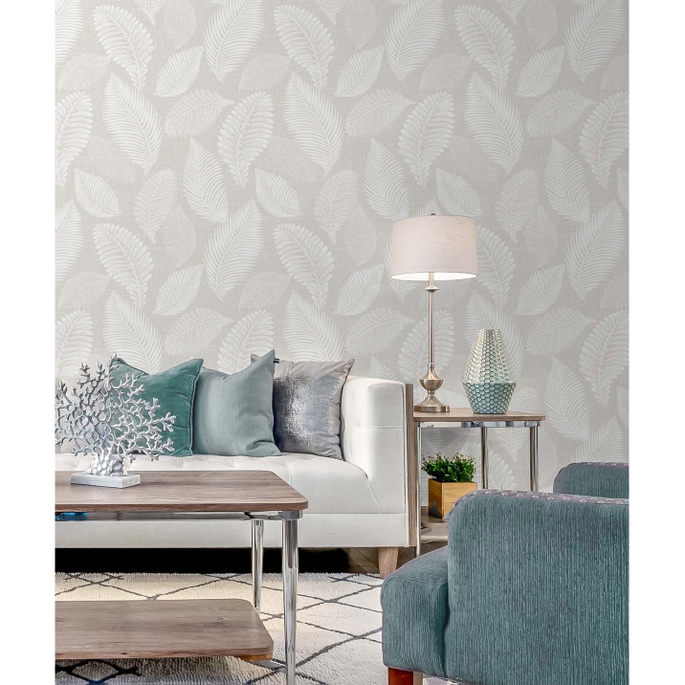 Seabrook Designs Tossed Leaves Cool Linen Wallpaper image 2 of 4