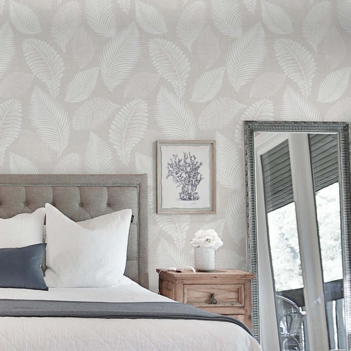 Seabrook Designs Tossed Leaves Cool Linen Wallpaper image 3 of 4