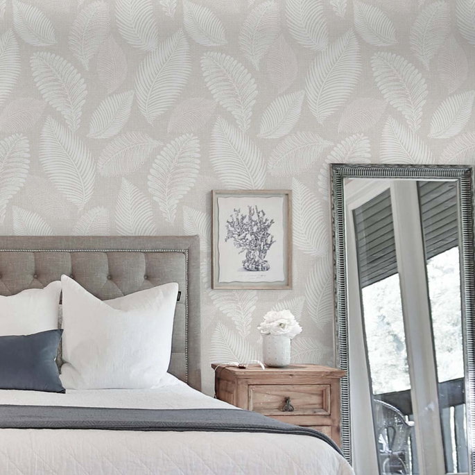 Seabrook Designs Tossed Leaves Cool Linen Wallpaper image 3 of 4