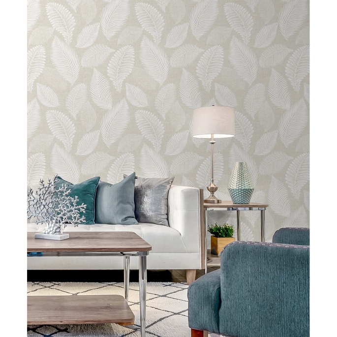 Seabrook Designs Tossed Leaves Warm Sand Wallpaper image 2 of 4