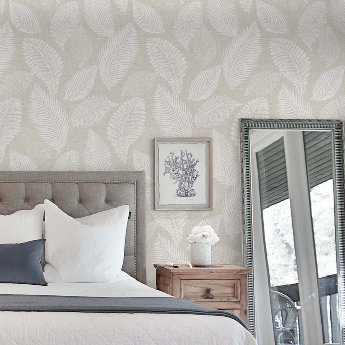 Seabrook Designs Tossed Leaves Warm Sand Wallpaper image 3 of 4