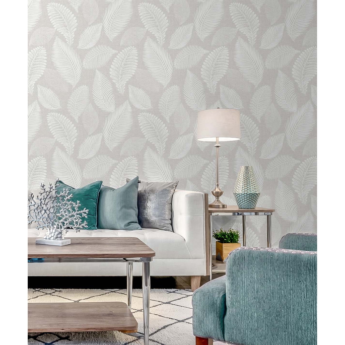 Seabrook Designs Tossed Leaves Dove Greige Wallpaper image 2 of 4