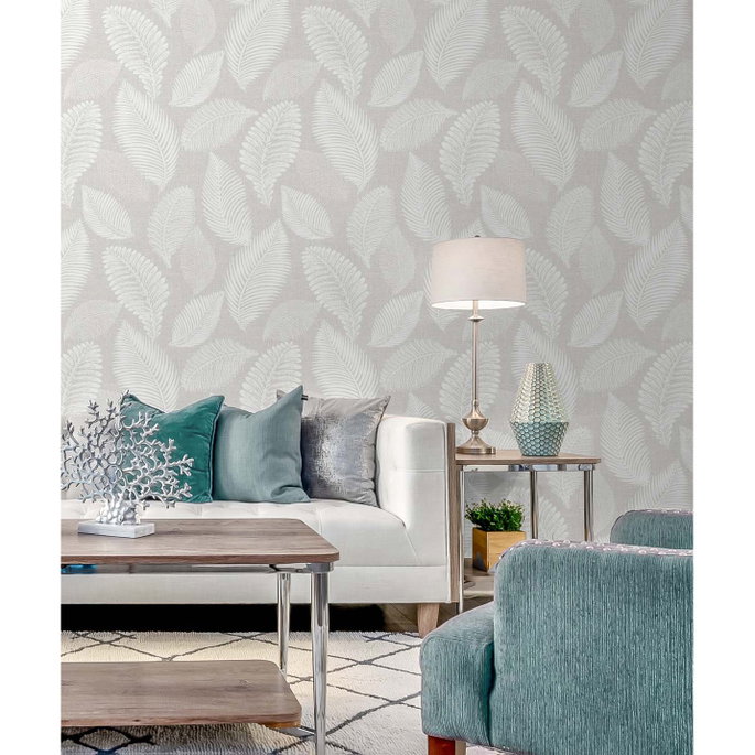 Seabrook Designs Tossed Leaves Dove Greige Wallpaper image 2 of 4