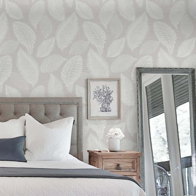 Seabrook Designs Tossed Leaves Dove Greige Wallpaper image 3 of 4