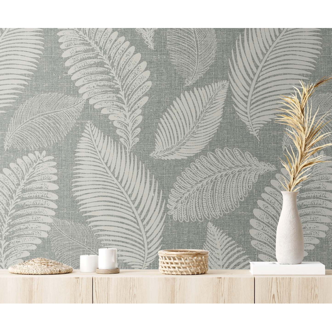 Seabrook Designs Tossed Leaves Charcoal Linen Wallpaper image 4 of 5