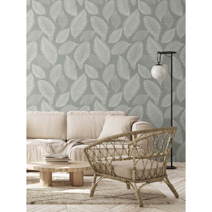 Seabrook Designs Tossed Leaves Charcoal Linen Wallpaper image 5 of 5