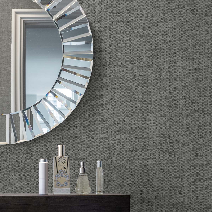 Seabrook Designs Abington Faux Linen Sleek Charcoal Wallpaper image 2 of 2