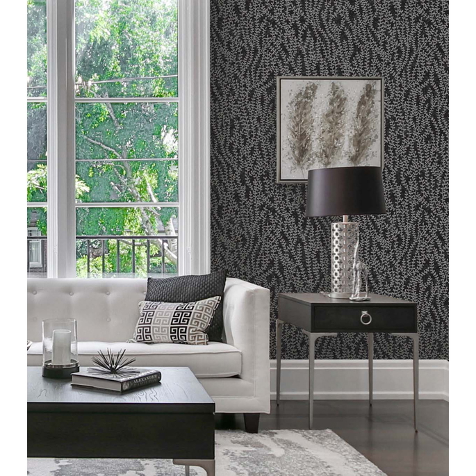 Seabrook Designs Seaweed Beaded Branches Silver Glass Wallpaper image 2 of 3