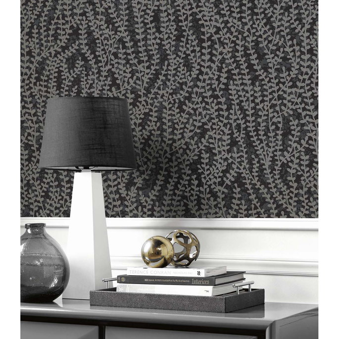 Seabrook Designs Seaweed Beaded Branches Silver Glass Wallpaper image 3 of 3