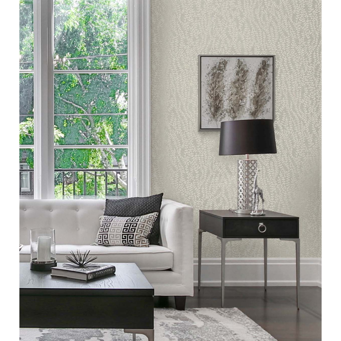 Seabrook Designs Seaweed Beaded Branches Off White Satin Wallpaper image 2 of 3