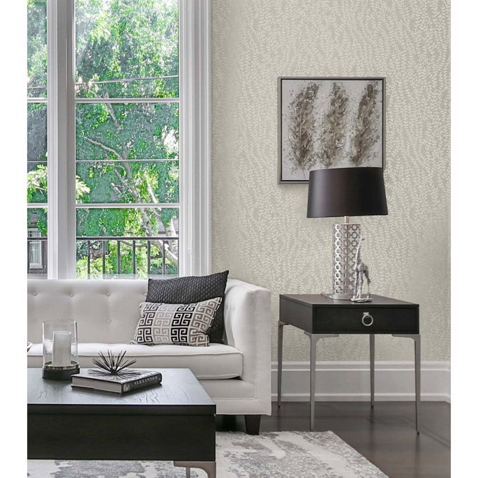 Seabrook Designs Seaweed Beaded Branches Off White Satin Wallpaper image 2 of 3
