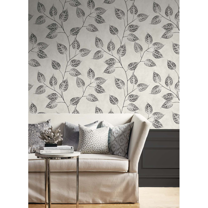 Seabrook Designs Branch Trail Silhouette Black &amp; White Wallpaper image 2 of 3