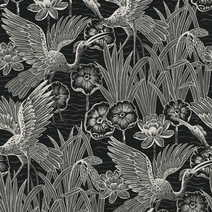Seabrook Designs Marsh Cranes Midnight Wallpaper image 1 of 5