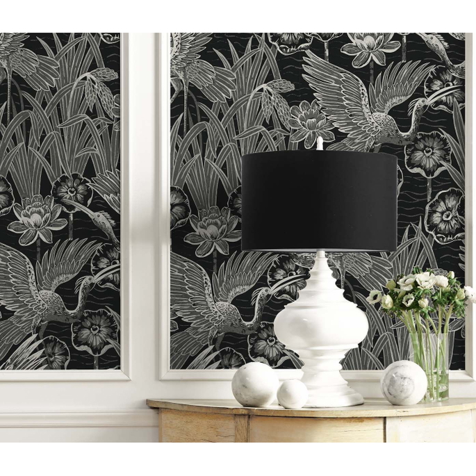 Seabrook Designs Marsh Cranes Midnight Wallpaper image 4 of 5