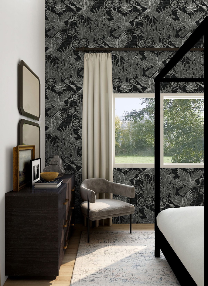 Seabrook Designs Marsh Cranes Midnight Wallpaper image 5 of 5