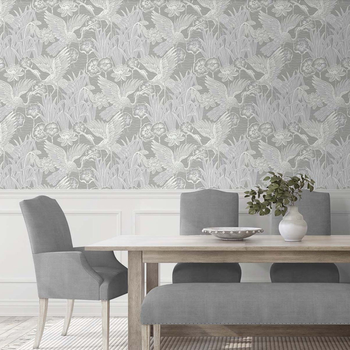 Seabrook Designs Marsh Cranes Anew Grey Wallpaper image 2 of 4
