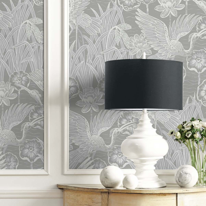 Seabrook Designs Marsh Cranes Anew Grey Wallpaper image 3 of 4