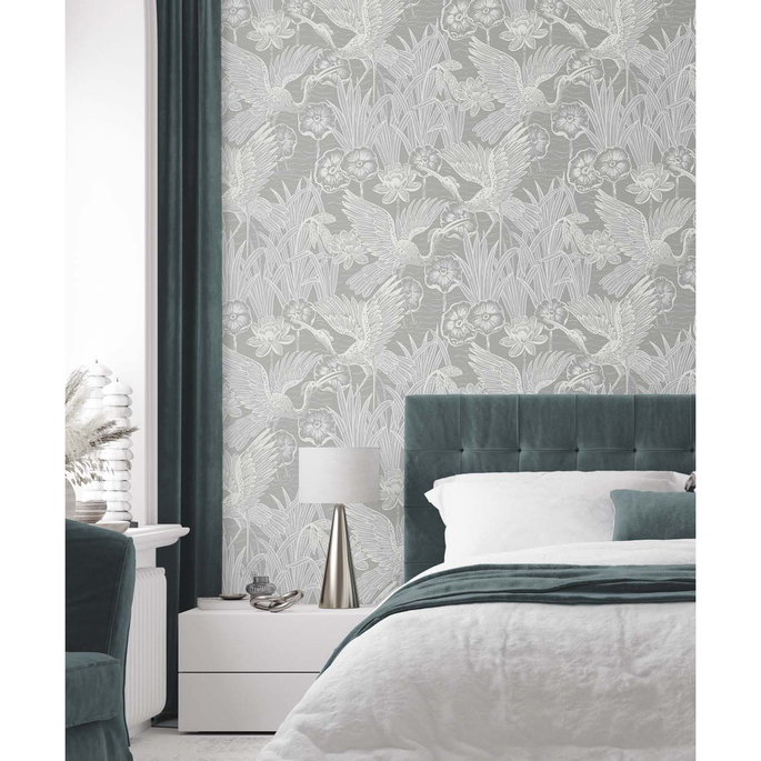 Seabrook Designs Marsh Cranes Anew Grey Wallpaper image 4 of 4
