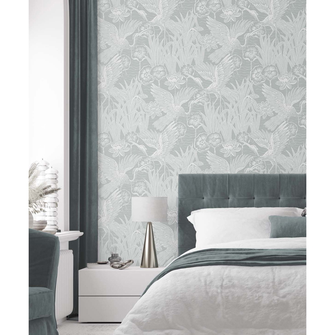 Seabrook Designs Marsh Cranes Mist Wallpaper image 4 of 4