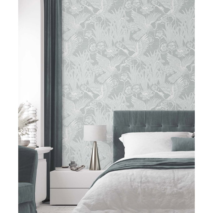 Seabrook Designs Marsh Cranes Mist Wallpaper image 4 of 4