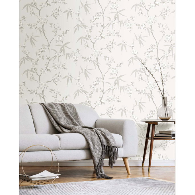 Seabrook Designs Floral Blossom Trail Soft Grey Wallpaper image 3 of 4