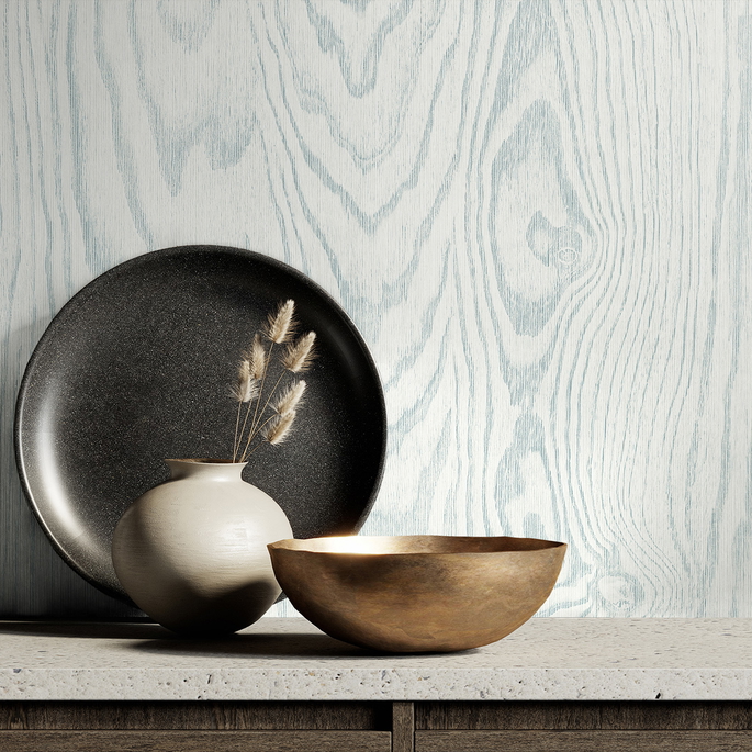Seabrook Designs Kyoto Faux Woodgrain Soft Blue Wallpaper image 2 of 2