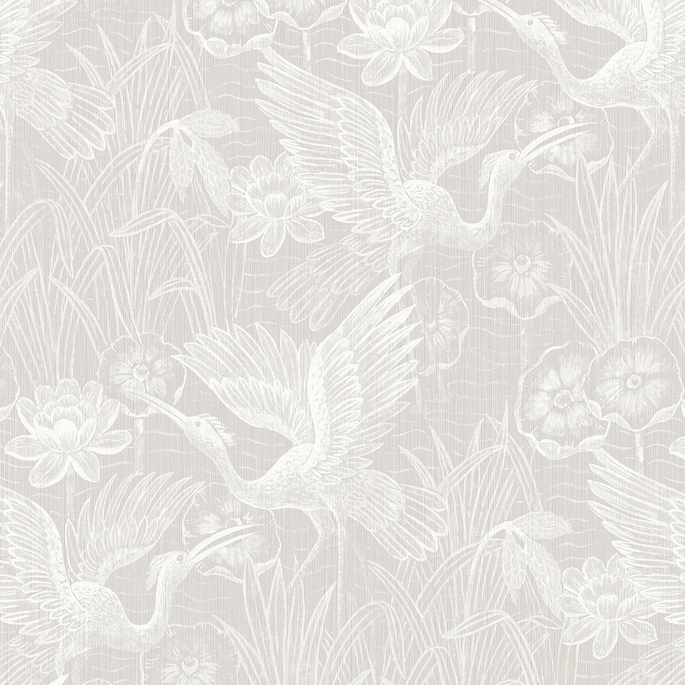 Seabrook Designs White Heron Floral Heron Neutral Wallpaper image 1 of 2
