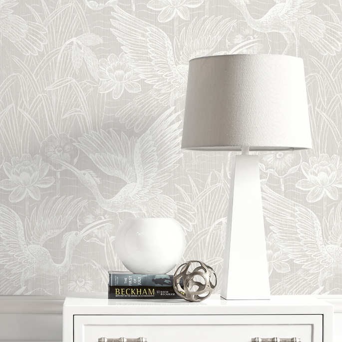 Seabrook Designs White Heron Floral Heron Neutral Wallpaper image 2 of 2