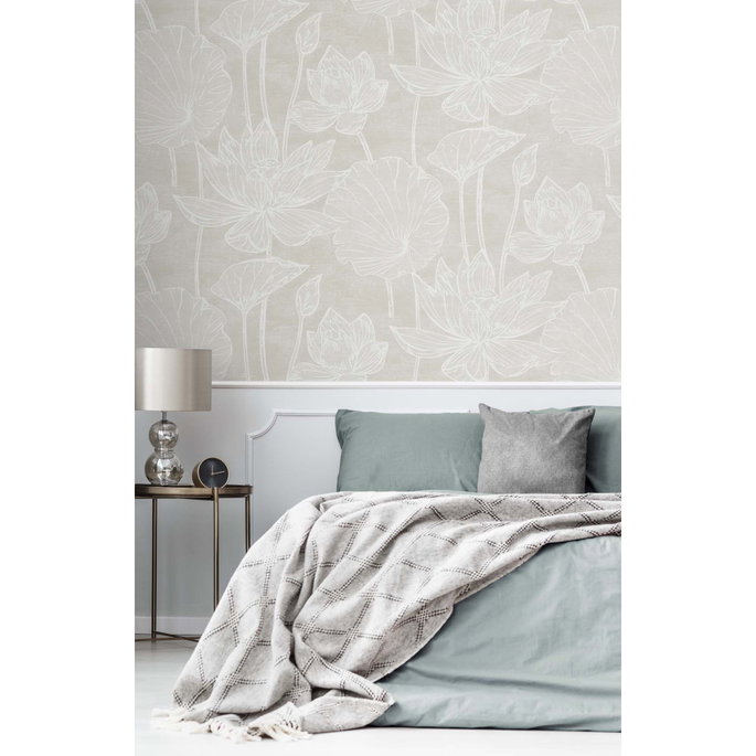Seabrook Designs Water Lilies Antique Pearl Wallpaper image 2 of 3