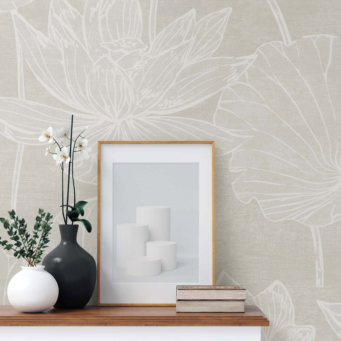 Seabrook Designs Water Lilies Antique Pearl Wallpaper image 3 of 3