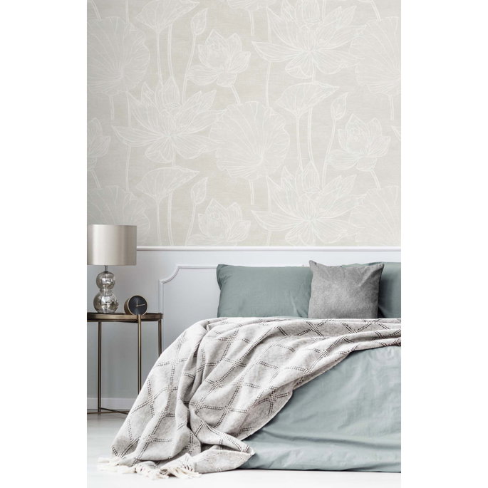 Seabrook Designs Water Lilies White Pearl Wallpaper image 2 of 3