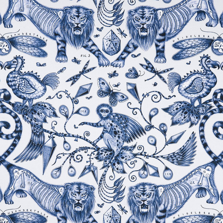 Clarke &amp; Clarke Extinct Blue Fabric