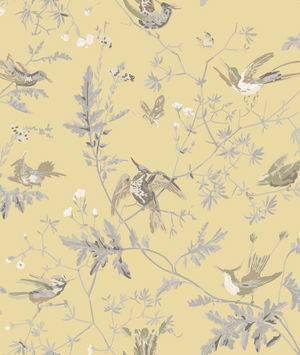 Cole & Son Hummingbirds Gold/Soft Grey Fabric
