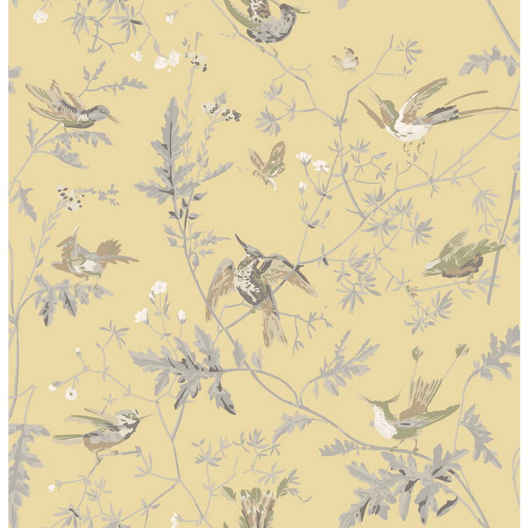 Cole & Son Hummingbirds Gold/Soft Grey Fabric