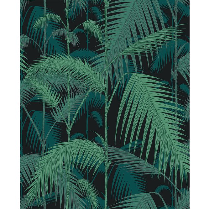 Cole &amp; Son Palm Jungle Viridian/Petrol On Charcoal Fabric