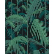 Cole & Son Palm Jungle Viridian/Petrol On Black Fabric