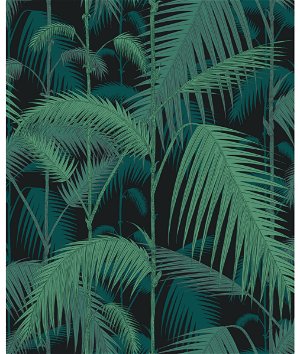 Cole & Son Palm Jungle Viridian/Petrol On Black Fabric